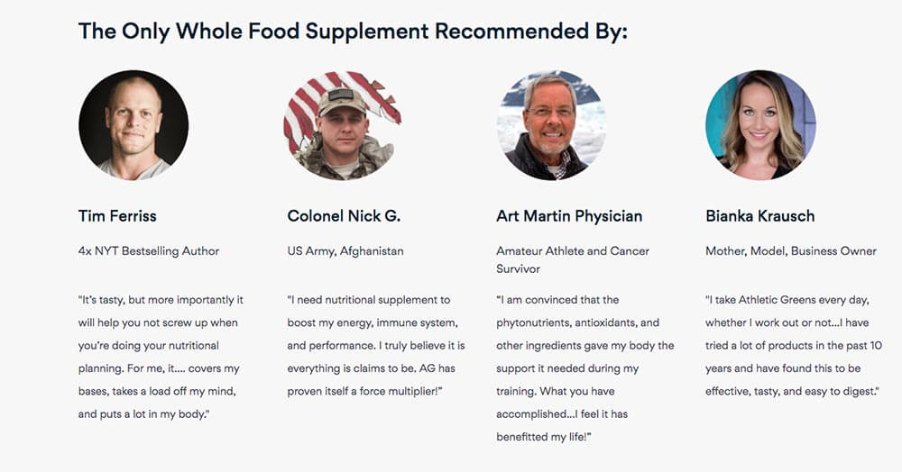 Athletic Greens testimonials